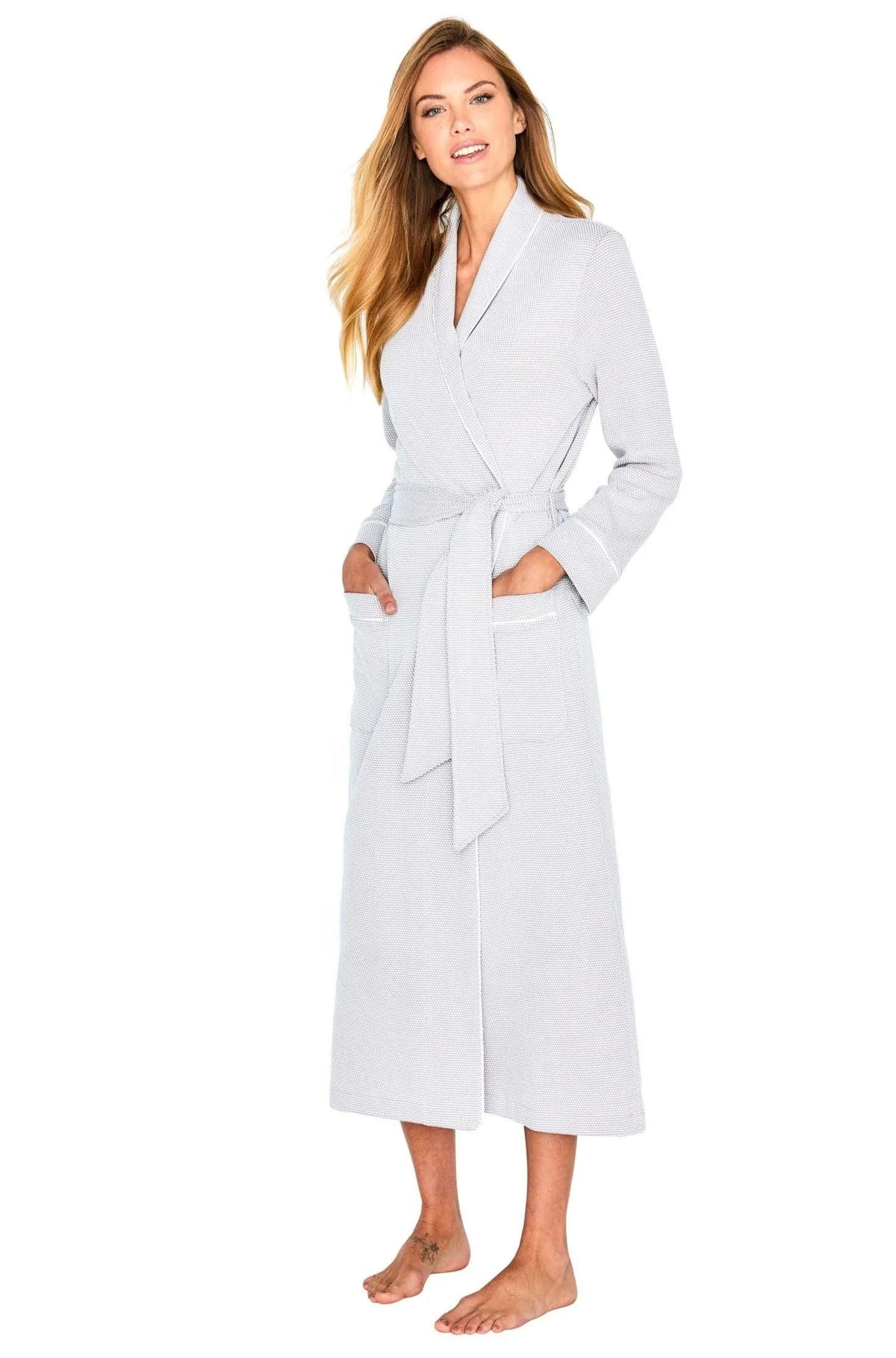 Grace Long Sleeve Long Textured Robe - Marelle Sleepwear